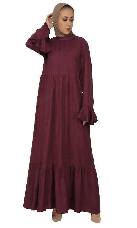 Exclusive Customization Frilled And Two Tiered Abaya Dress