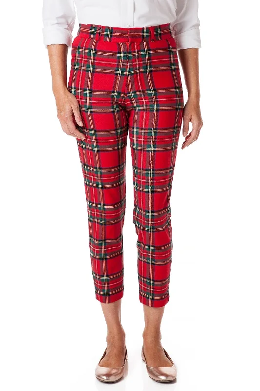 Elegant And Casual Ankle Capri Stretch Twill Royal Stewart Tartan Plaid