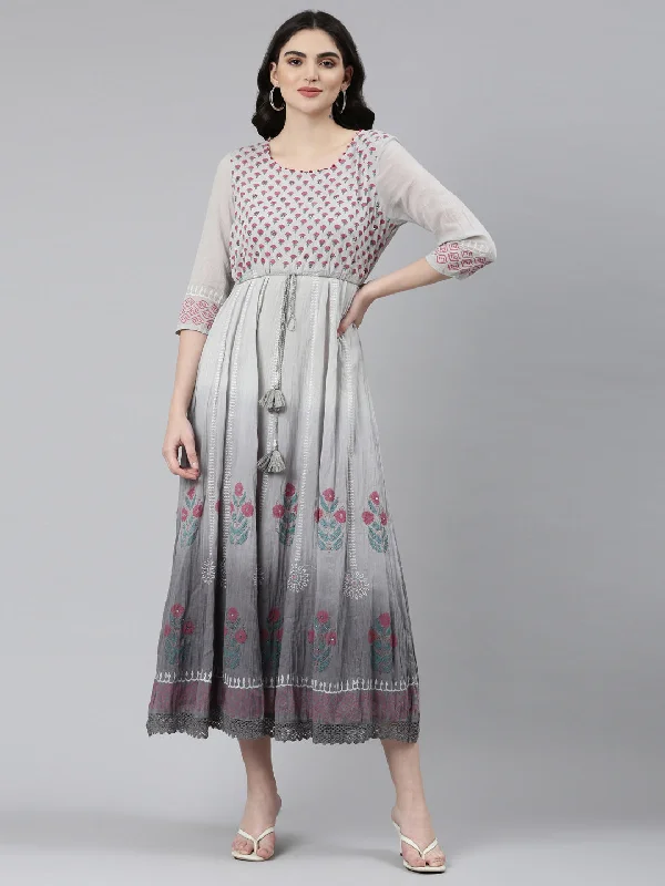 Celebrity Style Neeru's Grey Straight Casual Printed Dress