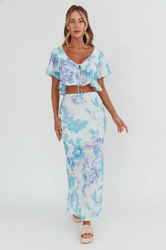 New Season Series La Vie Floral Maxi Skirt Floral Blue