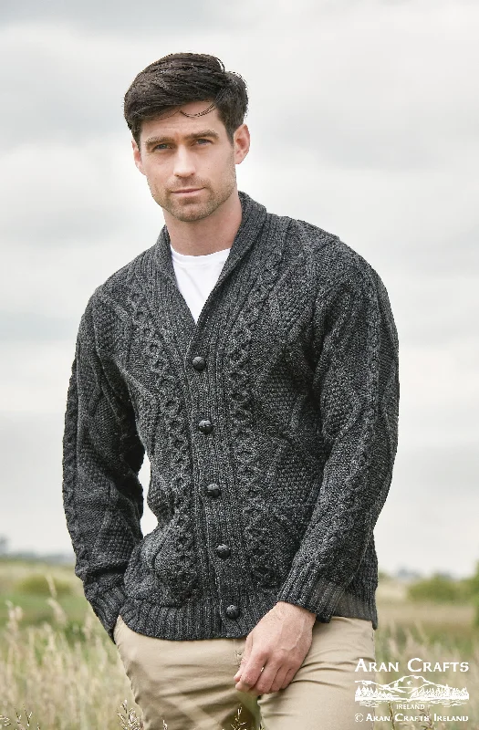 Retro Literary Style Aran - Men's Kerry Cardigan - Charcoal