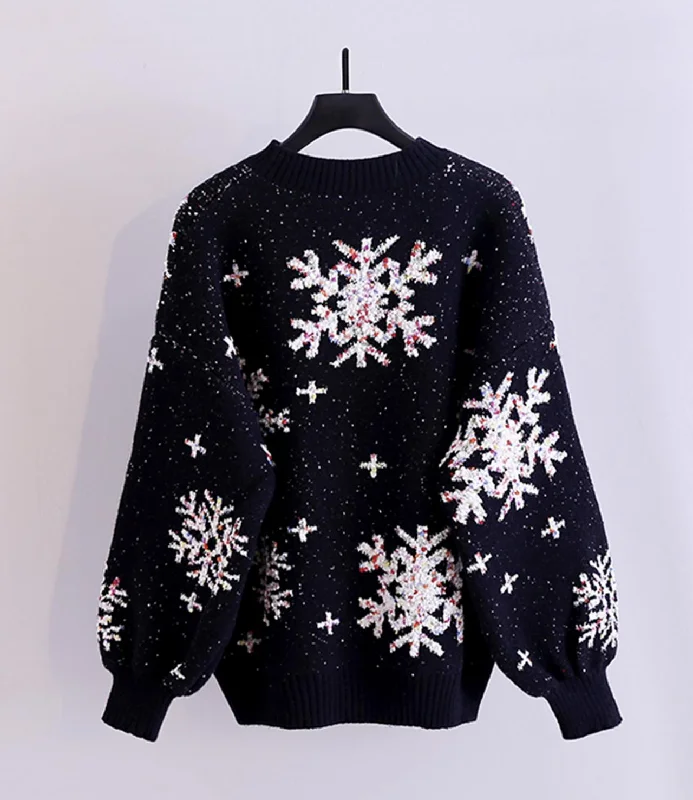 Noble And Elegant Cute snowflake long sleeve round neck sweater  029