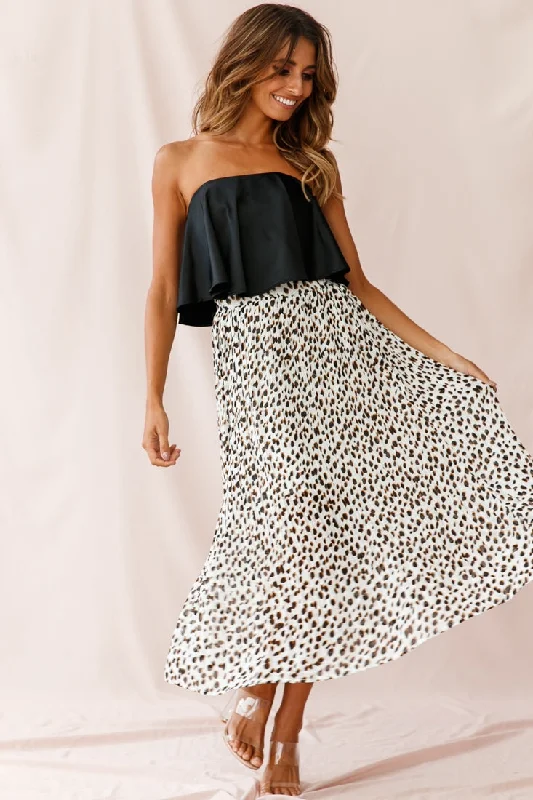 Cozy Fit Caroline Accordion Pleat Midi Skirt Animal Print White