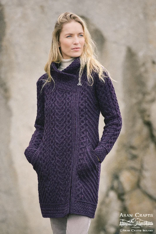 Retro Style Aran - Claddagh Cardigan - Damson