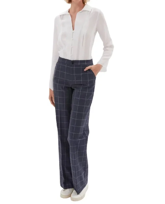 Light Comfort York Wide Leg Trouser In Indigo W/sand Embrodiery