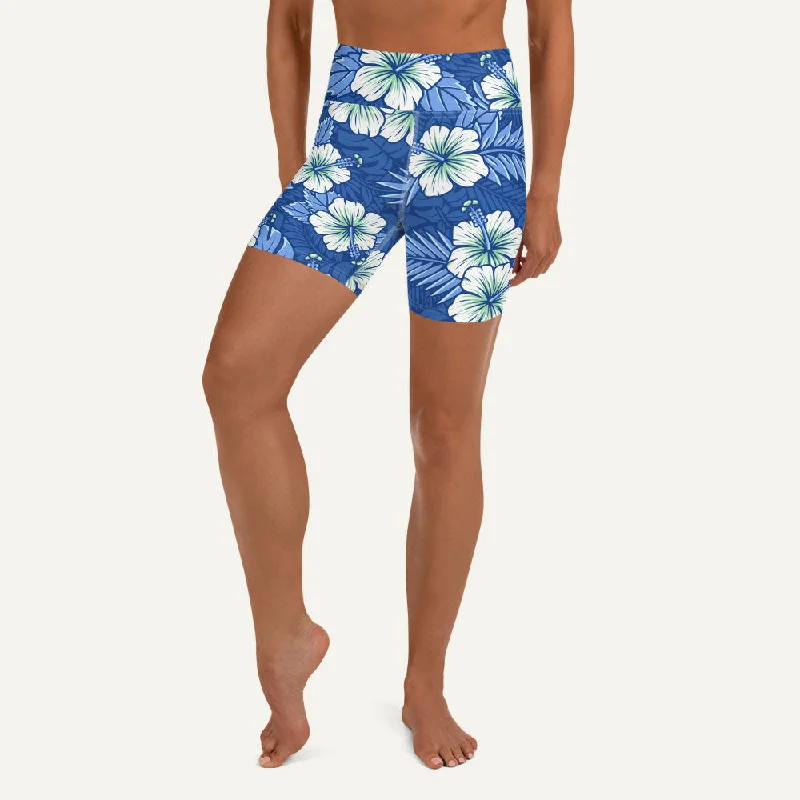 Celebrity Style Hawaiian Aloha Blue High-Waisted Shorts