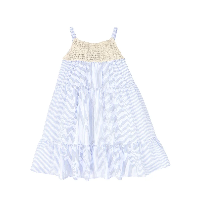 Casual Chic BAMBOO BLUE/WHITE STRIPED CROCHET TIERED DRESS