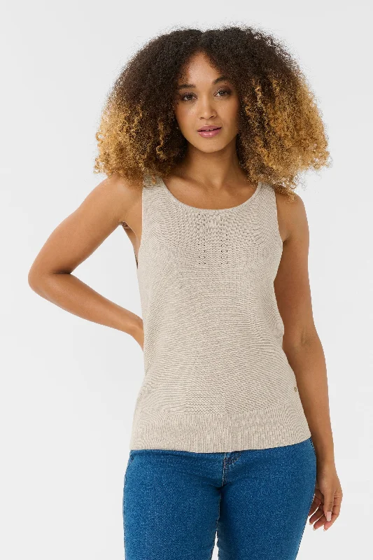Luxury Classic Cream Sillar Knit Sleeveless Tank