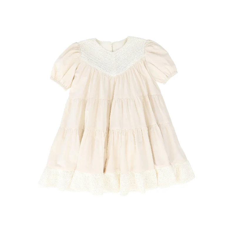 Advanced Design BAMBOO CREAM LACE TIERED DRESS