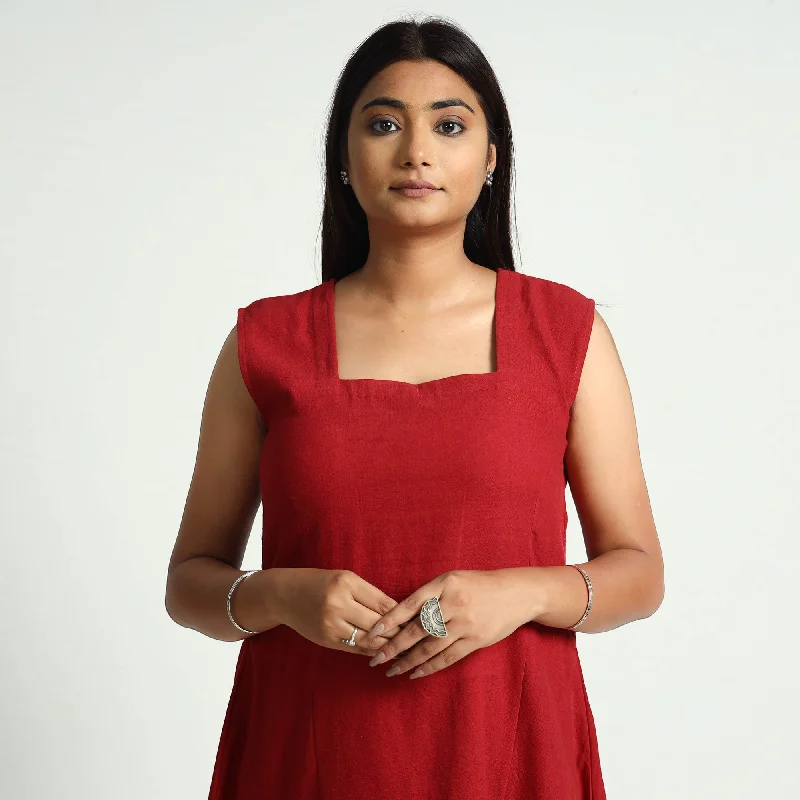 Classic Items Maroon - Plain Handloom Cotton Dress